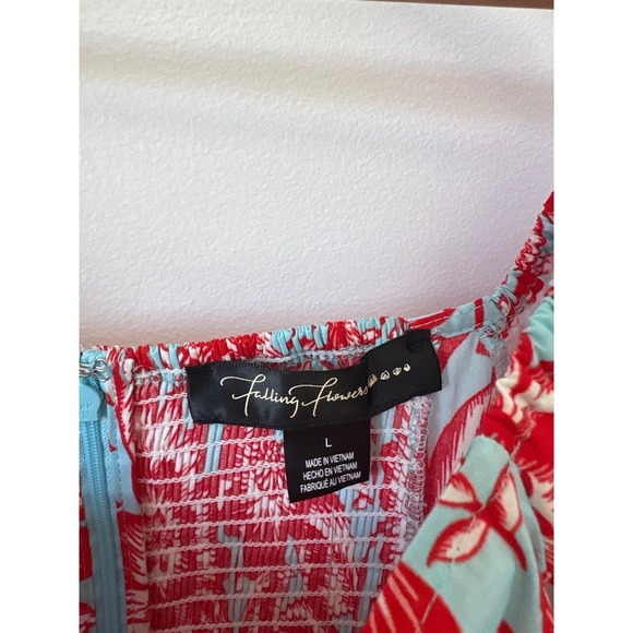 Falling Flowers Women's Square Neck Puff Sleeve Tiered Midi Dress Size Large NWT - Picture 4 of 7